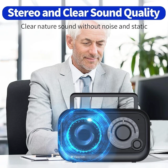 Alt view image 11 of 14 - AM FM Radio with Best Reception, Bluetooth Speaker Portable Radio, DSP Plug in Wall,Battery Operated or AC Power with Headphone Jack, Large Tuning Knob for Home Kitchen Outdoor, Black
