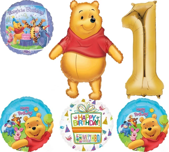 Alt view image 8 of 14 - Winnie the Pooh 1st Birthday Party Supplies Foil Balloon Bouquet Decorations