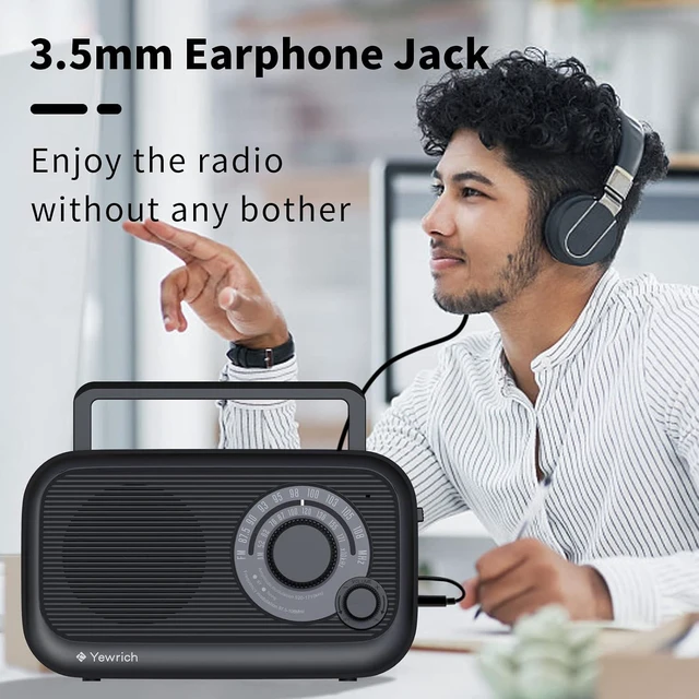 Alt view image 14 of 14 - AM FM Radio with Best Reception, Bluetooth Speaker Portable Radio, DSP Plug in Wall,Battery Operated or AC Power with Headphone Jack, Large Tuning Knob for Home Kitchen Outdoor, Black