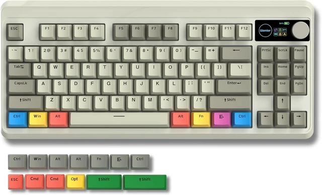 Alt view image 8 of 14 - Womier Retro 75% Gaming Keyboard with OLED Display&Knob, M87 Pro Bluetooth 5.1/2.4GHz /USB-C Wireless Mechanical Keyboard with Hot-Swappable Custom Switch, Compact Gamer RGB Keyboard-Grey