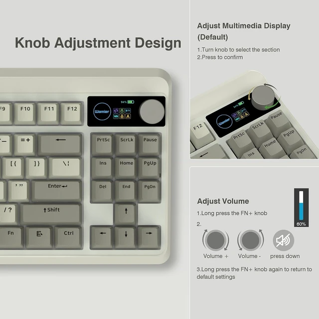 Alt view image 10 of 14 - Womier Retro 75% Gaming Keyboard with OLED Display&Knob, M87 Pro Bluetooth 5.1/2.4GHz /USB-C Wireless Mechanical Keyboard with Hot-Swappable Custom Switch, Compact Gamer RGB Keyboard-Grey