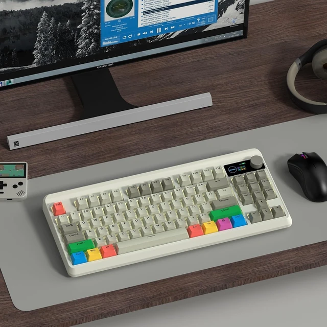 Alt view image 14 of 14 - Womier Retro 75% Gaming Keyboard with OLED Display&Knob, M87 Pro Bluetooth 5.1/2.4GHz /USB-C Wireless Mechanical Keyboard with Hot-Swappable Custom Switch, Compact Gamer RGB Keyboard-Grey