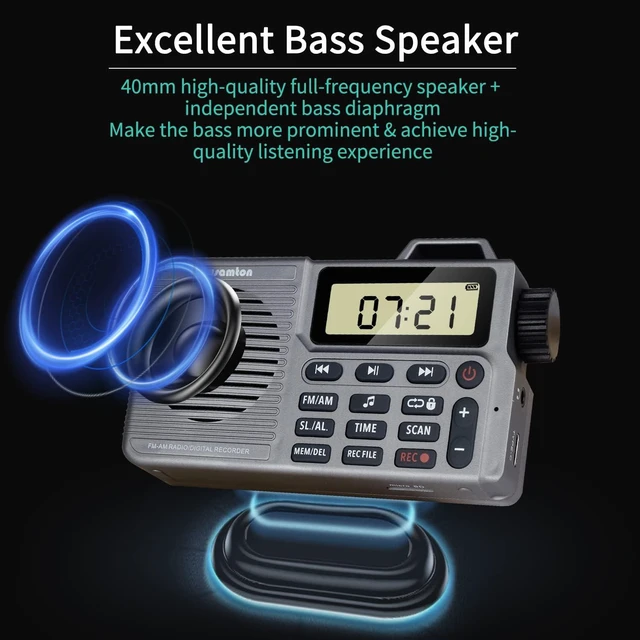 Alt view image 10 of 14 - Portable AM/FM Radio, Small Pocket Radio with Bass Speaker, Support Micro SD Card and Record, Long Battery Life, Alarm and Sleep Function