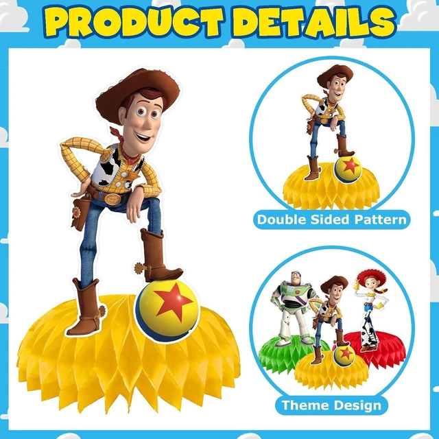 Alt view image 9 of 14 - 9Pcs Toy Honeycomb Centerpieces, Cartoon Movie Theme Birthday Party Supplies, Double-Sided 3D Table Decorations & Favors for Kids