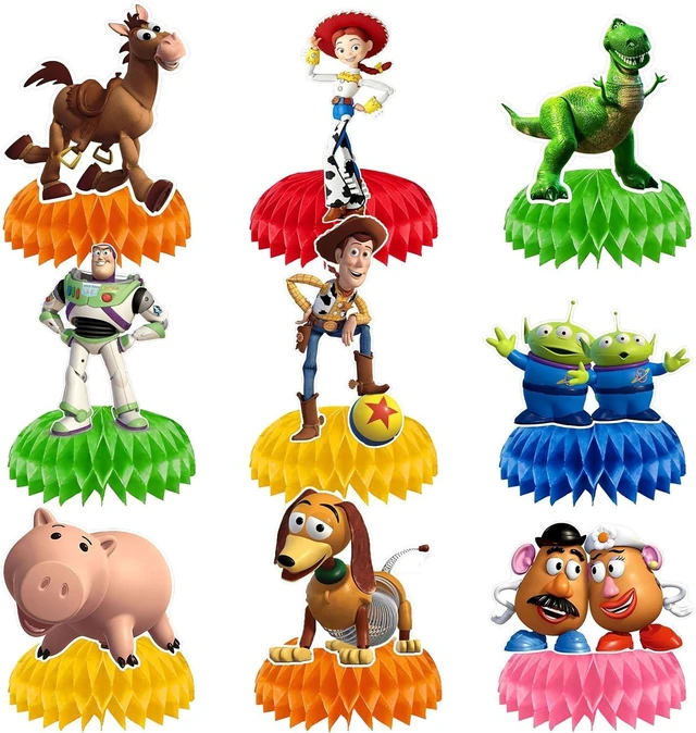 Alt view image 8 of 14 - 9Pcs Toy Honeycomb Centerpieces, Cartoon Movie Theme Birthday Party Supplies, Double-Sided 3D Table Decorations & Favors for Kids