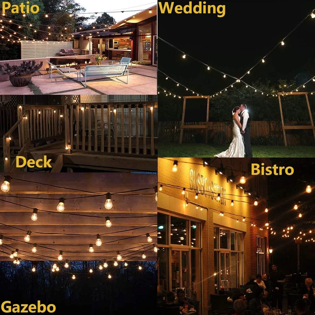 Alt view image 11 of 12 - Outdoor String Lights for Outside 48FT with 15+1 2700K LED S14 Shatterproof Bulbs for Patio Back Yard Porch, Linkable