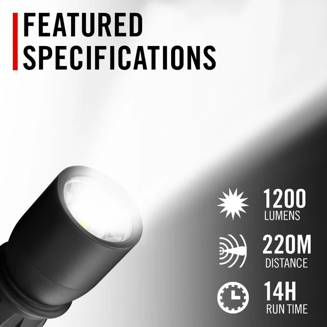 Alt view image 9 of 14 - Coast XP9R 1200 Lumen USB-C RECHARGEABLE-DUAL POWER LED Flashlight With PURE BEAM SLIDE FOCUS And Top Grade Aluminum Build