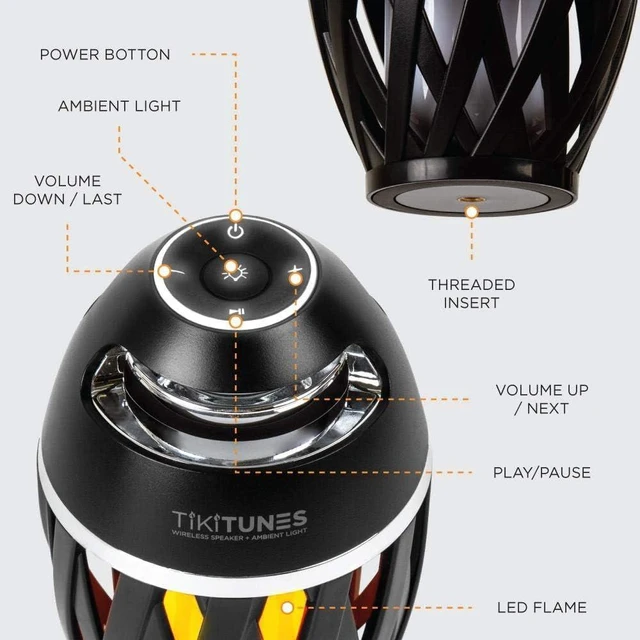 Alt view image 12 of 14 - Limitless Innovations TikiTunes Portable Bluetooth Wireless Speaker (Bundle) with Adjustable 40 Pole and Ground Stake - Black