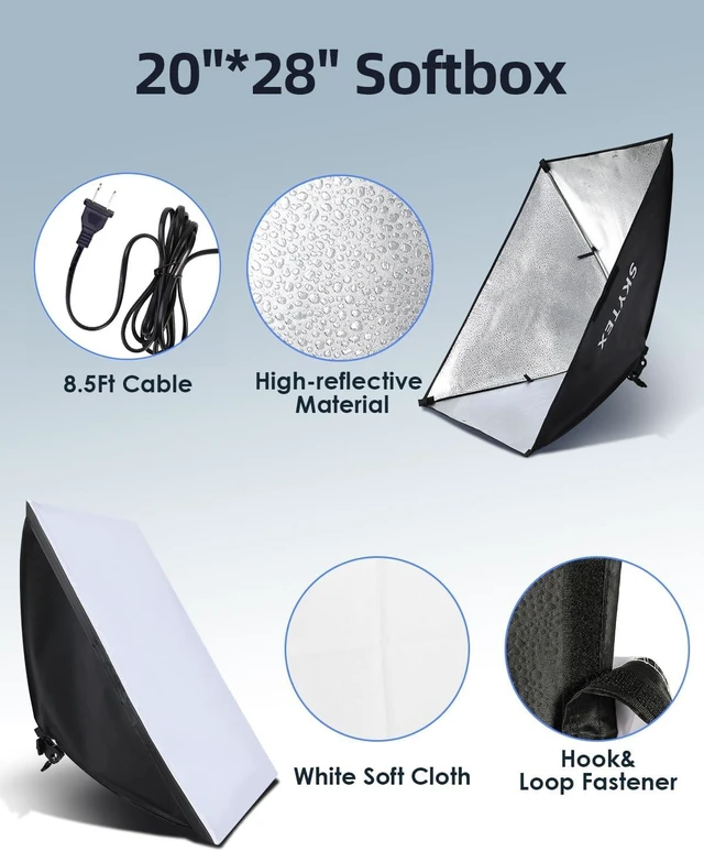 Alt view image 11 of 14 - Skytex Softbox Lighting Kit 2Pack 20x28in Soft Box | 85W 2700-6400K E27 LED Bulb Continuous Photography Lighting, Photo Studio Lights Equipment for Camera Shooting, Video Recording