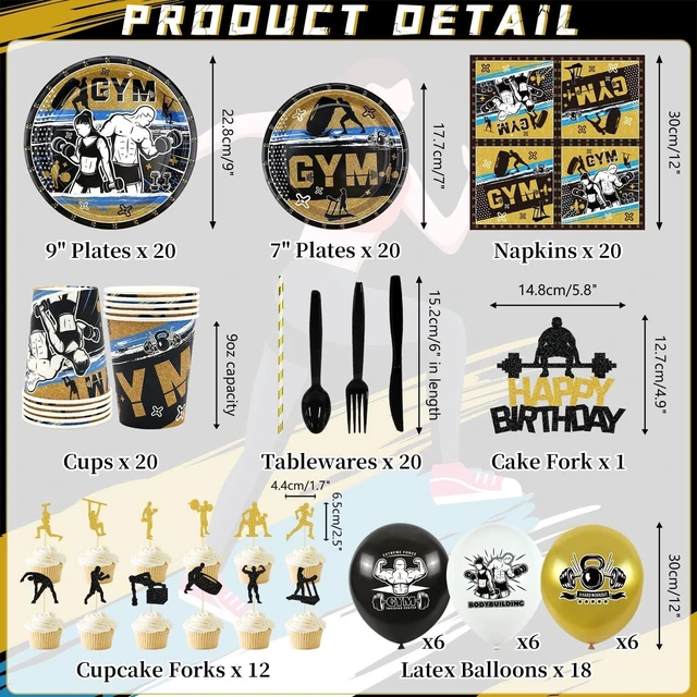 Alt view image 9 of 14 - KEFAN Gym Party Decorations, Gym Birthday Party Supplies Packs, Weight Lifting Sports Fitness Party Supplies including HAPPY BIRTHDAY Banner, Plates, Balloons, Gym Party Set Serves 20 (Banner)