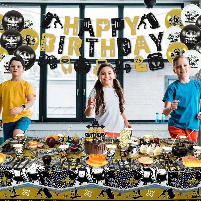 Alt view image 13 of 14 - KEFAN Gym Party Decorations, Gym Birthday Party Supplies Packs, Weight Lifting Sports Fitness Party Supplies including HAPPY BIRTHDAY Banner, Plates, Balloons, Gym Party Set Serves 20 (Banner)
