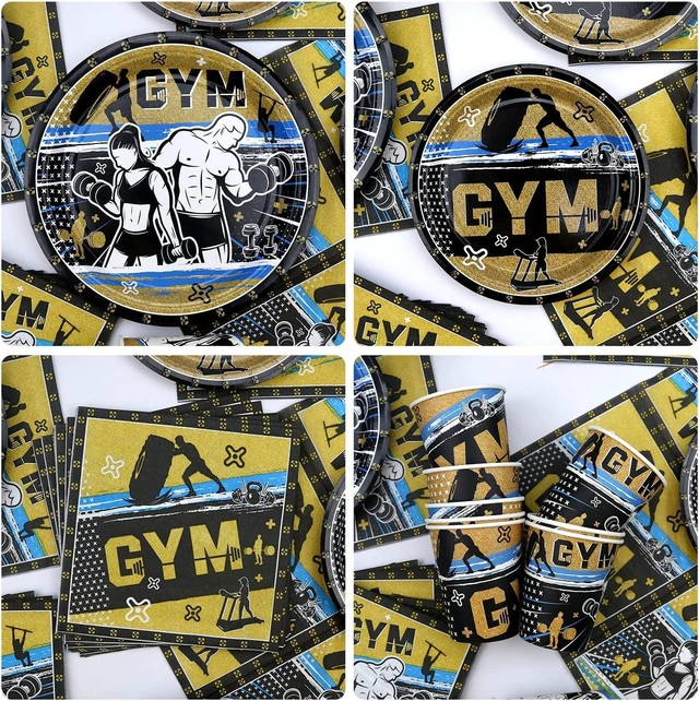 Alt view image 11 of 14 - KEFAN Gym Party Decorations, Gym Birthday Party Supplies Packs, Weight Lifting Sports Fitness Party Supplies including HAPPY BIRTHDAY Banner, Plates, Balloons, Gym Party Set Serves 20 (Banner)