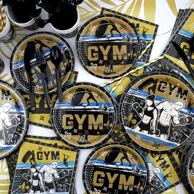 Alt view image 12 of 14 - KEFAN Gym Party Decorations, Gym Birthday Party Supplies Packs, Weight Lifting Sports Fitness Party Supplies including HAPPY BIRTHDAY Banner, Plates, Balloons, Gym Party Set Serves 20 (Banner)