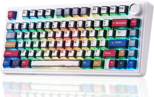 Alt view image 8 of 14 - Aula F75 Wireless Mechanical Keyboard,Creamy Keyboard with RGB Backlit Hot Swappable, 81 Keys 75% Layout Gaming Keyboard, Bluetooth/2.4GHz/Type-C, Creamy Sounding - Reaper Switches