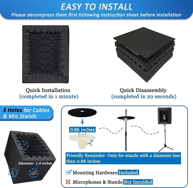 Alt view image 13 of 14 - TroyStudio Portable Vocal Booth, Large Foldable Microphone Isolation Shield, Music Recording Studio Sound Echo Absorbing Box, Desk & Stand Use Reflection Filter with Thickened Dense Acoustic Foam