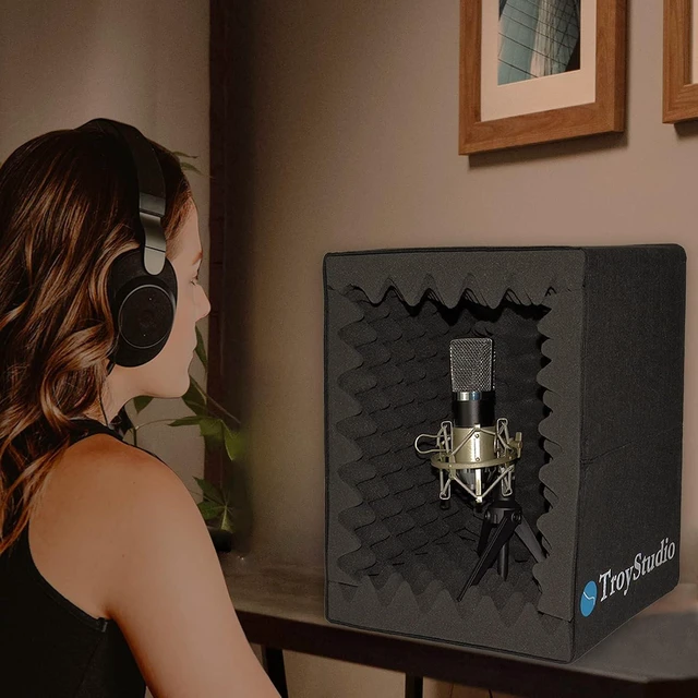Alt view image 14 of 14 - TroyStudio Portable Vocal Booth, Large Foldable Microphone Isolation Shield, Music Recording Studio Sound Echo Absorbing Box, Desk & Stand Use Reflection Filter with Thickened Dense Acoustic Foam
