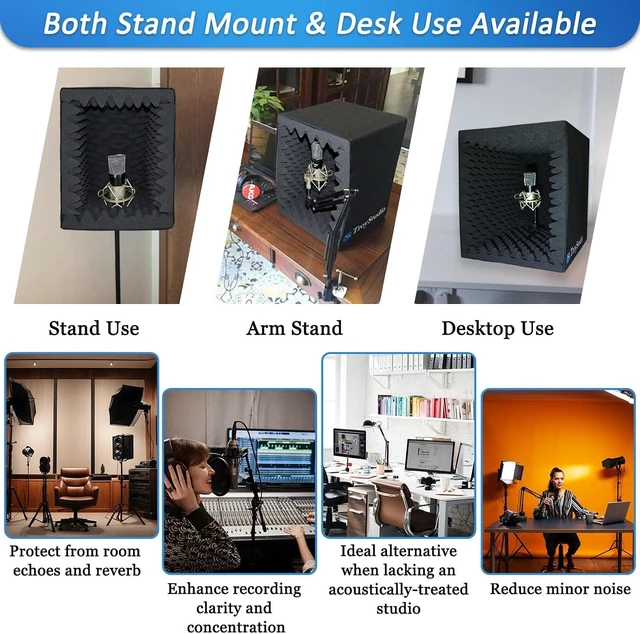 Alt view image 11 of 14 - TroyStudio Portable Vocal Booth, Large Foldable Microphone Isolation Shield, Music Recording Studio Sound Echo Absorbing Box, Desk & Stand Use Reflection Filter with Thickened Dense Acoustic Foam
