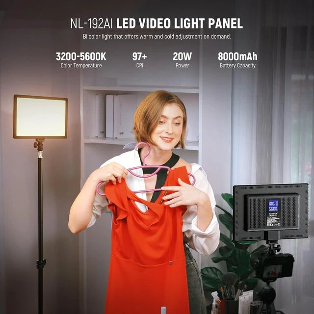Alt view image 9 of 14 - NEEWER 192 LED Video Light Panel, 20W Ultra Thin Bi Color Dimmable DSLR Camera Soft Light, 4000mAh Lithium Battery, 3200K-5600K CRI97+, Key Lighting for Studio Photography Recording Streaming