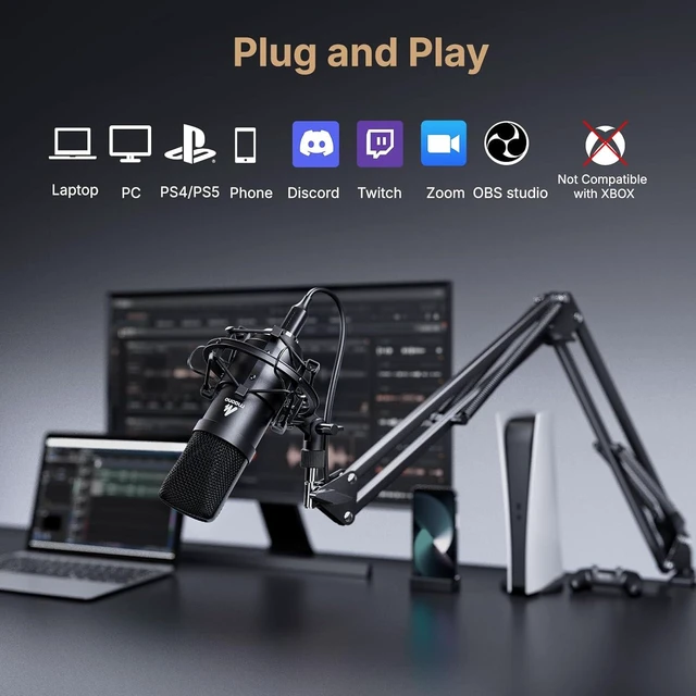 Alt view image 12 of 14 - MAONO A04 USB Microphone, 192kHz/24Bit Condenser Mic Kit for PC Podcast | Plug & Play Computer Cardioid Metal Mic with Pro Sound Chipset for Recording, Gaming, Content Creation, Streaming, YouTube