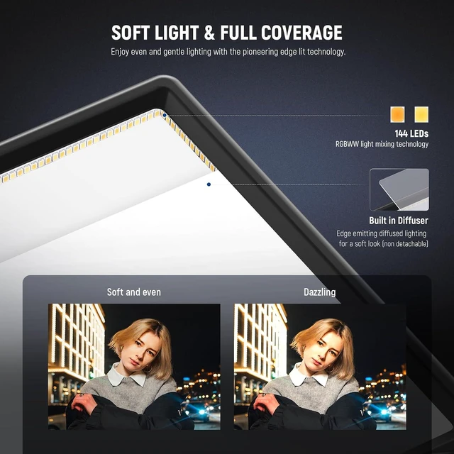 Alt view image 12 of 14 - NEEWER 192 LED Video Light Panel, 20W Ultra Thin Bi Color Dimmable DSLR Camera Soft Light, 4000mAh Lithium Battery, 3200K-5600K CRI97+, Key Lighting for Studio Photography Recording Streaming