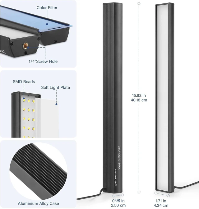 Alt view image 12 of 14 - Unicucp 2 Pack LED Video Light Stick Kit with 62.99'' Tripod/Color Filter