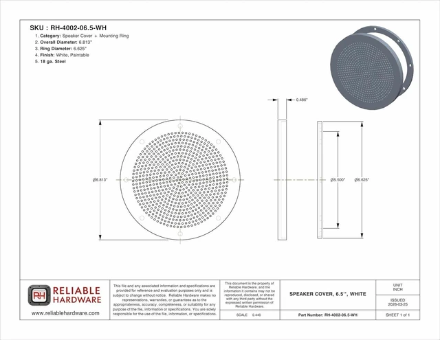Alt view image 9 of 10 - Reliable Hardware Company RH-4002-6.5-2-A White Surface Mount 6-1/2" Speaker Covers, Pair