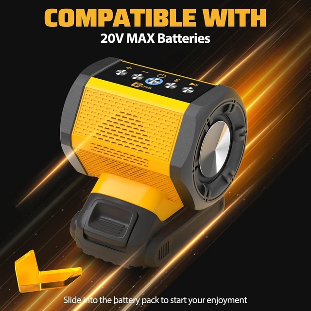Alt view image 9 of 14 - Bluetooth Speaker Fit for DeWALT 20v Max Battery with USB-A/C Charging for Jobsite Camping & Parties(Battery not Included)