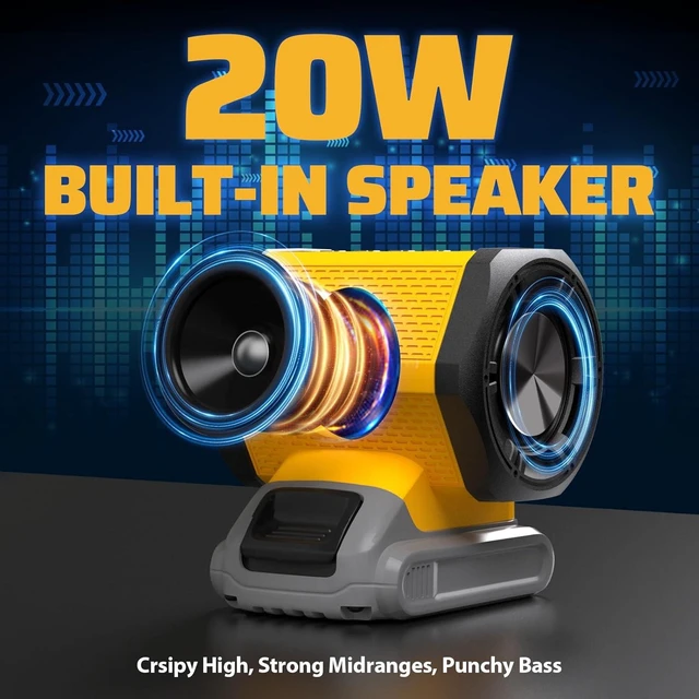 Alt view image 10 of 14 - Bluetooth Speaker Fit for DeWALT 20v Max Battery with USB-A/C Charging for Jobsite Camping & Parties(Battery not Included)