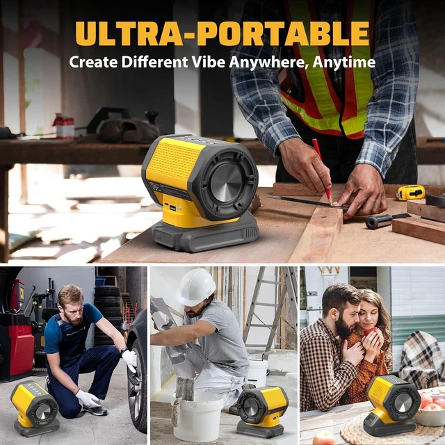 Alt view image 12 of 14 - Bluetooth Speaker Fit for DeWALT 20v Max Battery with USB-A/C Charging for Jobsite Camping & Parties(Battery not Included)