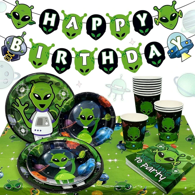 Alt view image 8 of 14 - LaVenty Alien Theme Birthday Decoration Alien Prop Outer Space Party Decorations Alien Banner UFO Theme Birthday Party Supplies