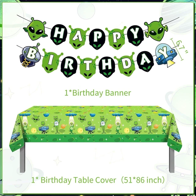 Alt view image 10 of 14 - LaVenty Alien Theme Birthday Decoration Alien Prop Outer Space Party Decorations Alien Banner UFO Theme Birthday Party Supplies