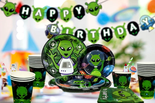 Alt view image 13 of 14 - LaVenty Alien Theme Birthday Decoration Alien Prop Outer Space Party Decorations Alien Banner UFO Theme Birthday Party Supplies