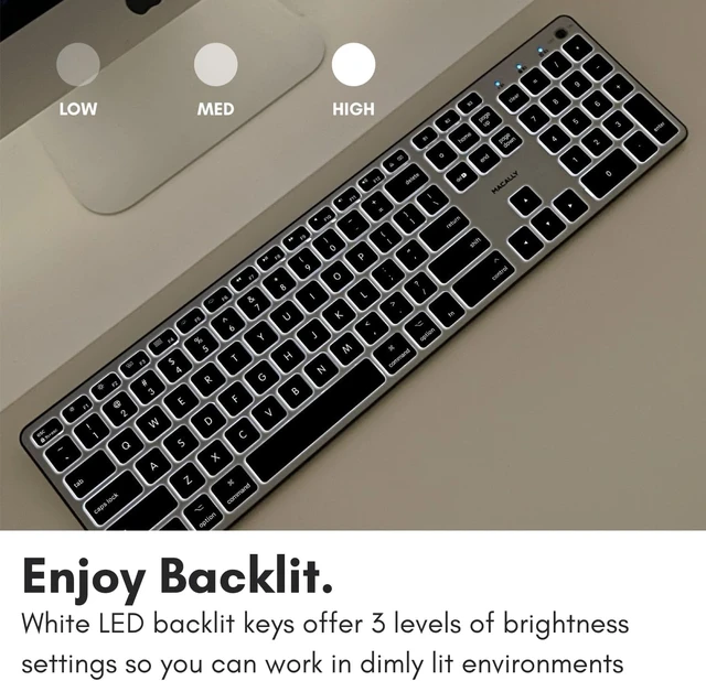 Alt view image 10 of 14 - Macally Backlit Bluetooth Keyboard for Mac - Compatible Apple Keyboard Wireless - Multi-Device for MacBook Pro/Air, iMac, iMac Pro, Mac mini/Pro