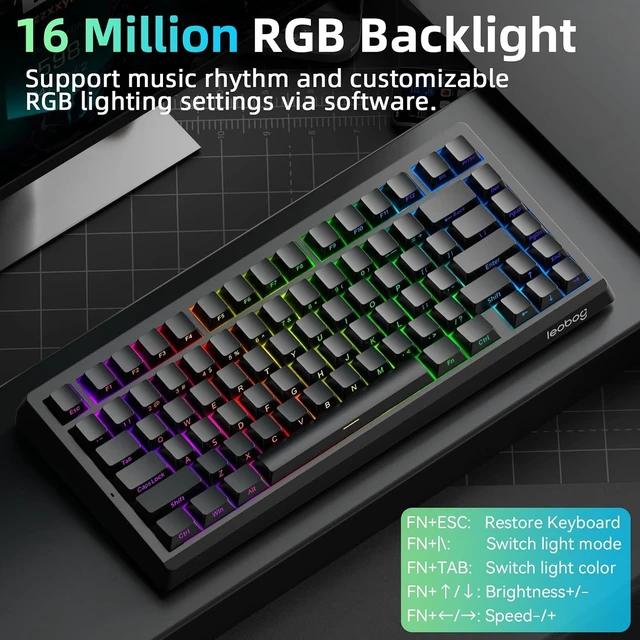 Alt view image 12 of 14 - LEOBOG A80 RT Hall Effect Gaming Keyboard Wired, Rapid Trigger Magnetic Switch Keyboard with 0.01mm RT Adjustable Actuation, 8000Hz Polling Rate, RGB Backlit Mechanical Keyboard 75% for PC Gamer