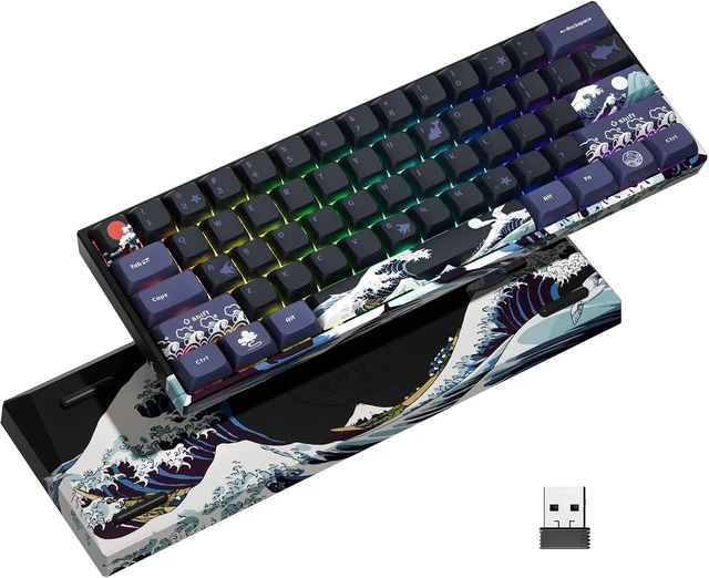 Alt view image 8 of 14 - XVX 60% Gaming Keyboard, RGB 3-Modes Wireless Mechanical Keyboard, Mini 60 Percent Gamer Keyboard with Hot-Swappable Pre-lubed Linear Switch for Windows & Mac (Great Wave Off Kanagawa), M61 Pro
