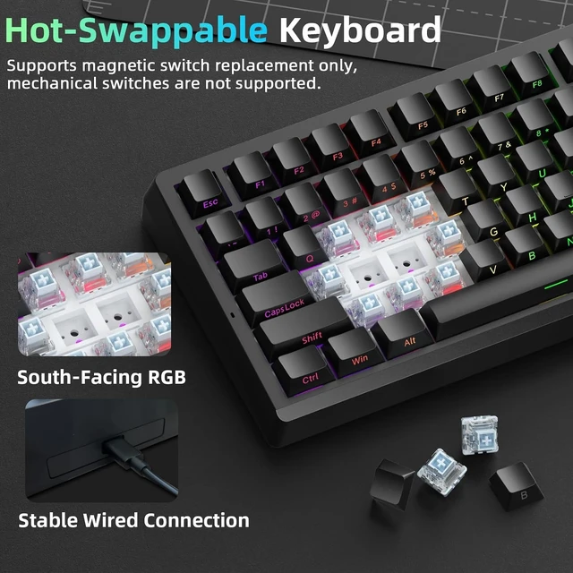 Alt view image 13 of 14 - LEOBOG A80 RT Hall Effect Gaming Keyboard Wired, Rapid Trigger Magnetic Switch Keyboard with 0.01mm RT Adjustable Actuation, 8000Hz Polling Rate, RGB Backlit Mechanical Keyboard 75% for PC Gamer