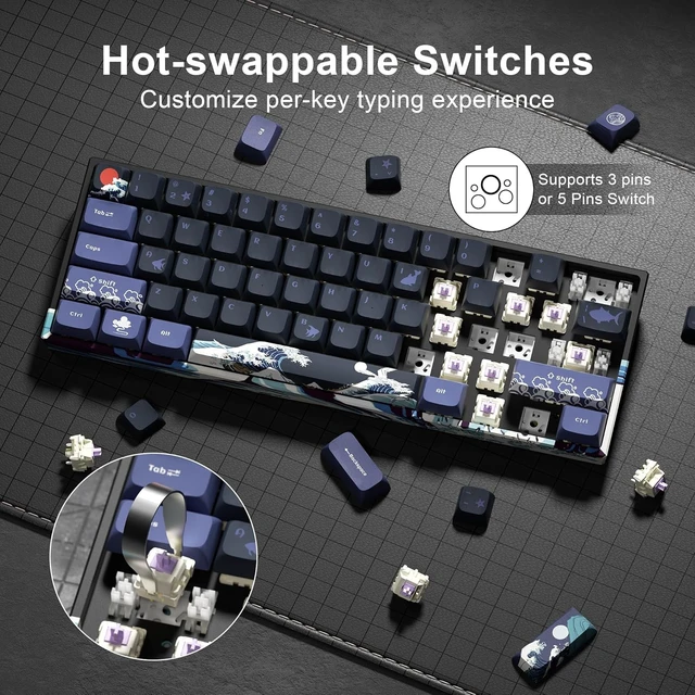 Alt view image 10 of 14 - XVX 60% Gaming Keyboard, RGB 3-Modes Wireless Mechanical Keyboard, Mini 60 Percent Gamer Keyboard with Hot-Swappable Pre-lubed Linear Switch for Windows & Mac (Great Wave Off Kanagawa), M61 Pro