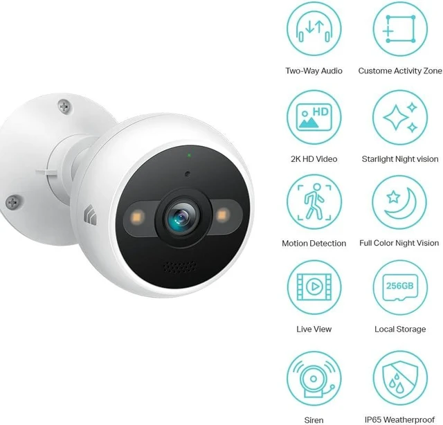 Alt view image 9 of 14 - Kasa 2K+ Outdoor Wired Security Camera - Person/Motion Detection, 24/7 Recording, 2-Way Audio, Siren, Starlight Color Night Vision, Subscription-Free Local Storage or Optional Cloud, KC420WS