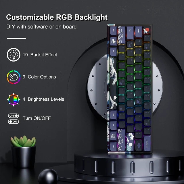 Alt view image 13 of 14 - XVX 60% Gaming Keyboard, RGB 3-Modes Wireless Mechanical Keyboard, Mini 60 Percent Gamer Keyboard with Hot-Swappable Pre-lubed Linear Switch for Windows & Mac (Great Wave Off Kanagawa), M61 Pro