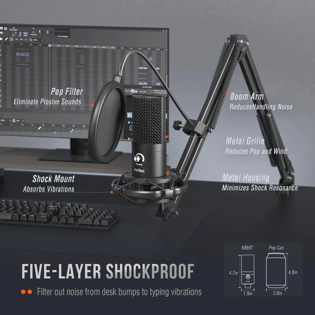 Alt view image 13 of 14 - FIFINE T669 Studio Condenser USB Microphone for Recording Podcasting | Computer Microphone Kit for Voice Overs, Adjustable Boom Arm Stand, Shock Mount for Vocal, Instruments, Gaming, Streaming