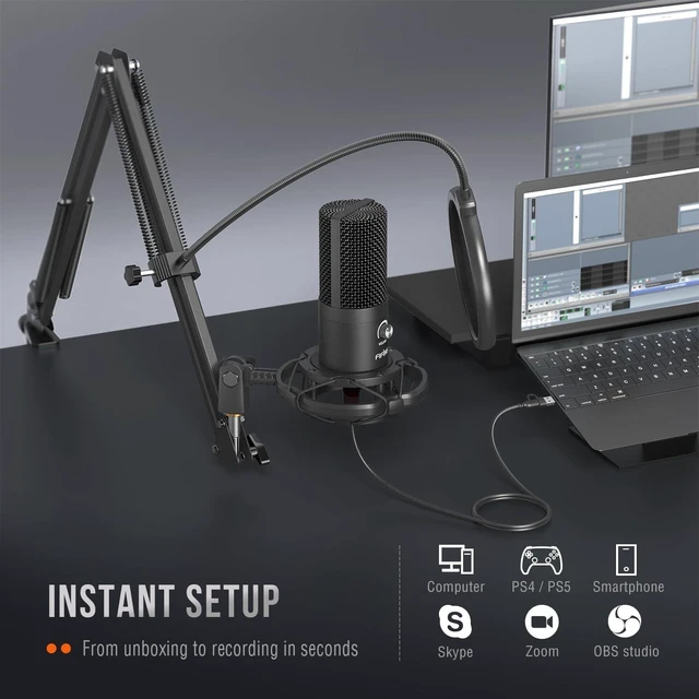 Alt view image 12 of 14 - FIFINE T669 Studio Condenser USB Microphone for Recording Podcasting | Computer Microphone Kit for Voice Overs, Adjustable Boom Arm Stand, Shock Mount for Vocal, Instruments, Gaming, Streaming