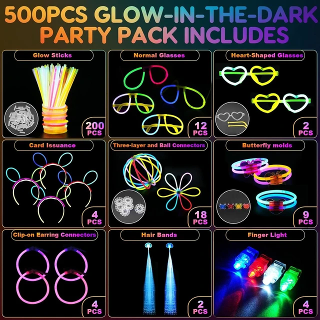 Alt view image 9 of 14 - SHQDD 500 Glow Sticks Set, Glow in the Dark Party Supplies for Kids Adults - 200 Glow Sticks + 300 Accessories to DIY Bracelets/Necklaces/Glasses, Neon Party Favors for Birthday, Festivals, Concert