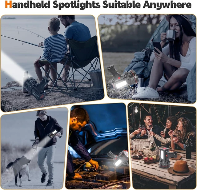 Alt view image 9 of 14 - Super Bright Handheld LED Flashlight, High Lumen Portable Searchlight, USB Rechargeable Torch, Durable Waterproof Emergency Light for Camping, Hiking, Fishing, Night Walking, Power Outages Use
