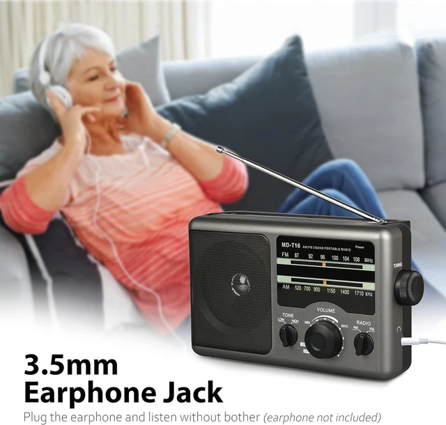 Alt view image 10 of 12 - Greadio AM FM Portable Radio Transistor Radio with 3.5mm Earphone Jack, Hight/Low Tone Mode, Big Speaker, AC Power or Battery Operated by 4 D Cell Batteries for Home and Outdoor