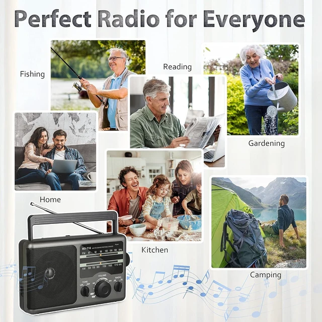 Alt view image 12 of 12 - Greadio AM FM Portable Radio Transistor Radio with 3.5mm Earphone Jack, Hight/Low Tone Mode, Big Speaker, AC Power or Battery Operated by 4 D Cell Batteries for Home and Outdoor