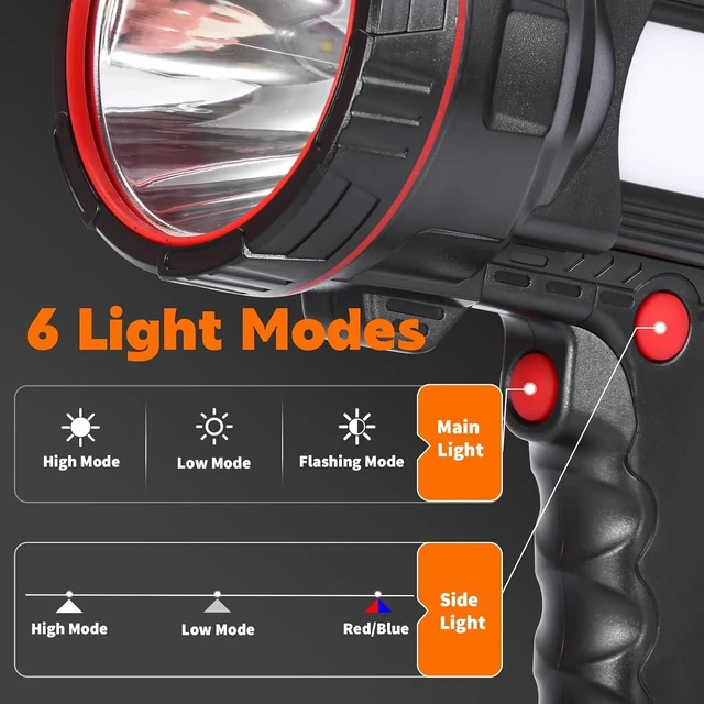 Alt view image 11 of 14 - Super Bright Handheld LED Flashlight, High Lumen Portable Searchlight, USB Rechargeable Torch, Durable Waterproof Emergency Light for Camping, Hiking, Fishing, Night Walking, Power Outages Use