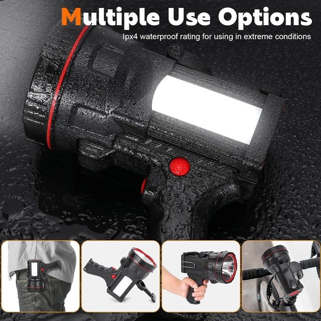 Alt view image 12 of 14 - Super Bright Handheld LED Flashlight, High Lumen Portable Searchlight, USB Rechargeable Torch, Durable Waterproof Emergency Light for Camping, Hiking, Fishing, Night Walking, Power Outages Use