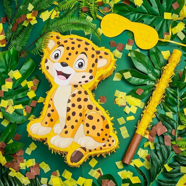 Alt view image 9 of 14 - Leopard Piñatas for Safari Birthday Party Cheetah Piñata with Stick, Blindfold, Confetti for Adults Birthday Baby Shower Party Supplies