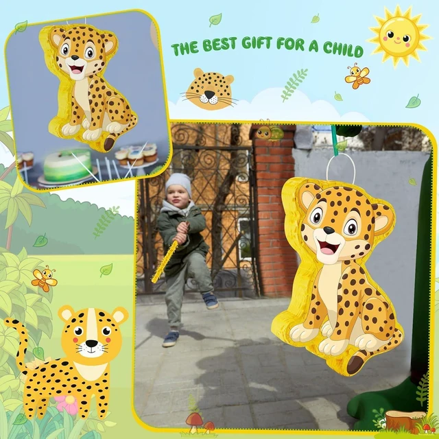 Alt view image 12 of 14 - Leopard Piñatas for Safari Birthday Party Cheetah Piñata with Stick, Blindfold, Confetti for Adults Birthday Baby Shower Party Supplies