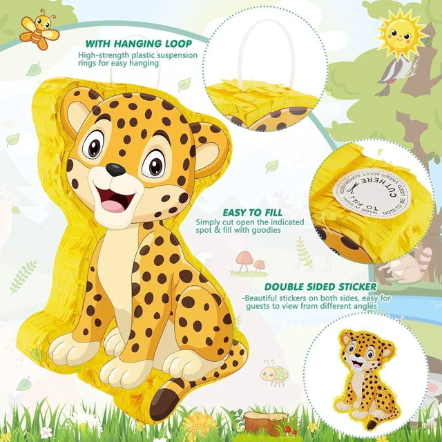 Alt view image 11 of 14 - Leopard Piñatas for Safari Birthday Party Cheetah Piñata with Stick, Blindfold, Confetti for Adults Birthday Baby Shower Party Supplies